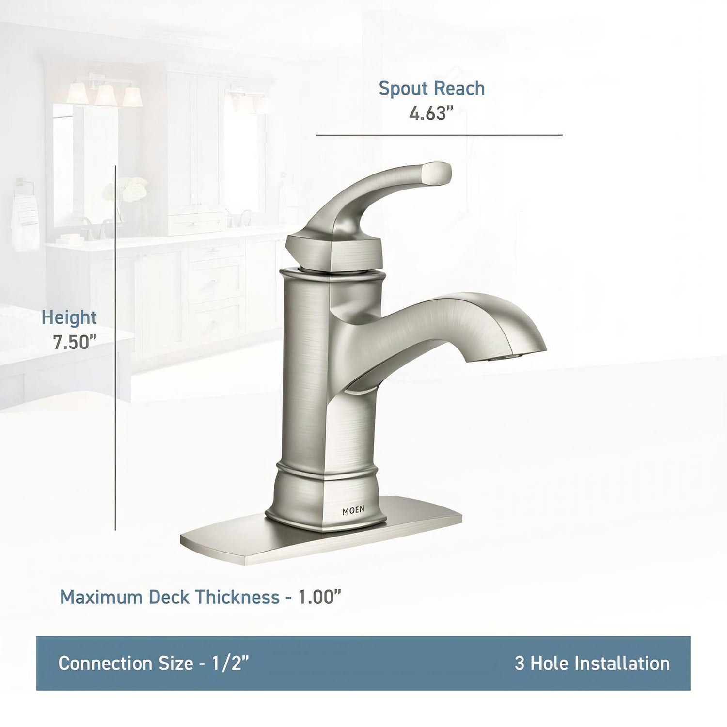 MOEN Hensley WS84414MSRN Single Hole Single-Handle Bathroom Faucet in Spot Resist Brushed Nickel