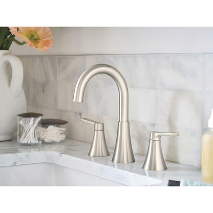 MOEN Mikah 84312SRN Two-Handle Widespread Bathroom Sink Faucet in Spot Resist Brushed Nickel