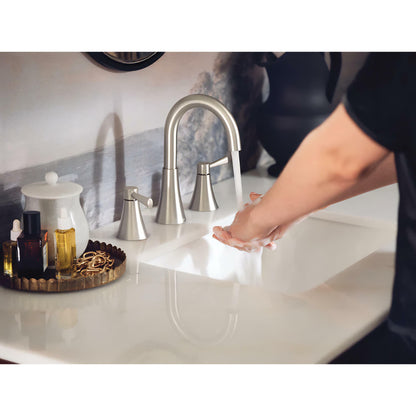 MOEN Mikah 84312SRN Two-Handle Widespread Bathroom Sink Faucet in Spot Resist Brushed Nickel