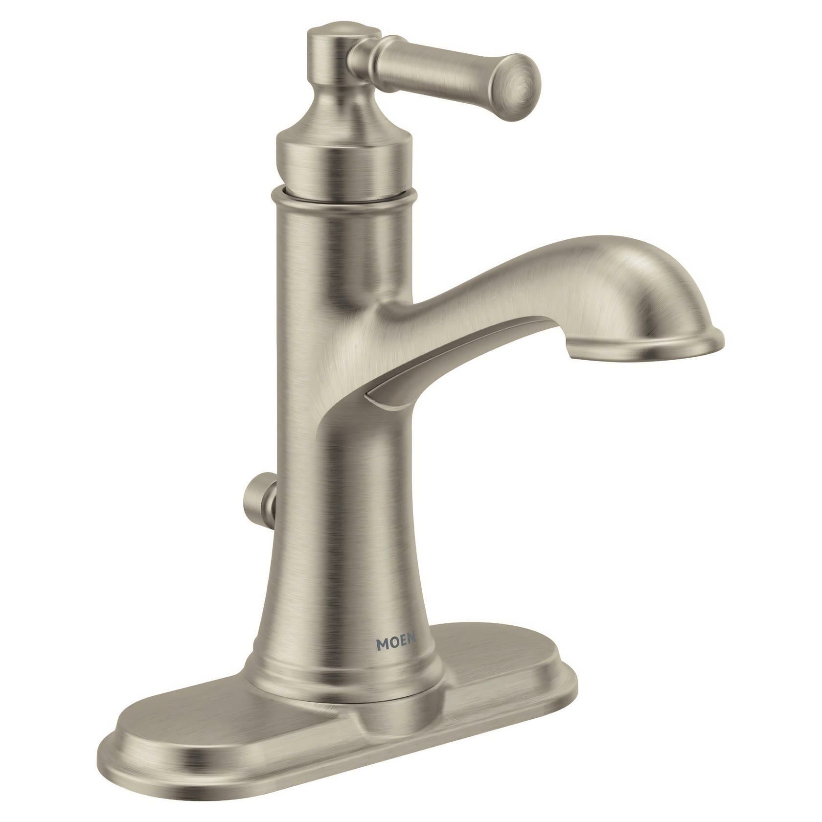 MOEN Dartmoor 6803BN 1-Handle 1-Hole Bathroom Faucet with Drain Kit Included in Brushed Nickel