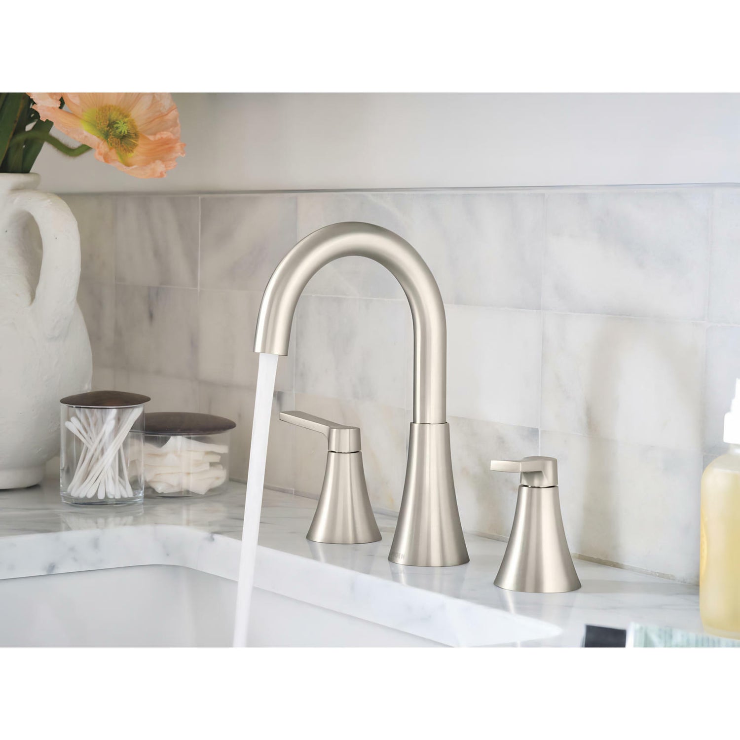 MOEN Mikah 84312SRN Two-Handle Widespread Bathroom Sink Faucet in Spot Resist Brushed Nickel