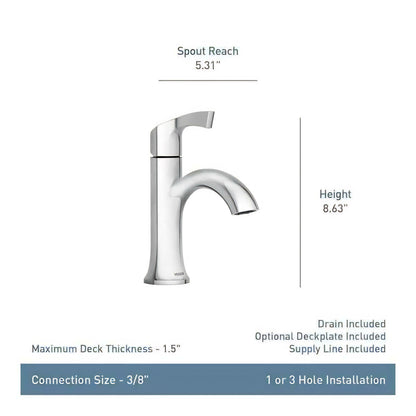 MOEN Korek 84466 Single Handle Single Hole Bathroom Faucet in Chrome