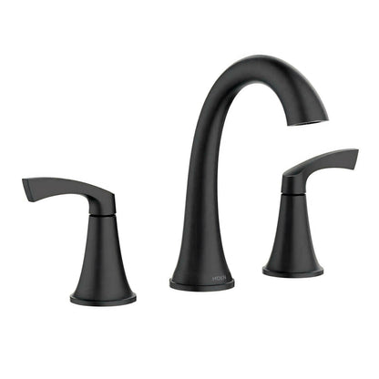 MOEN Korek 84468BL Widespread Double Handle High-Arc Bathroom Faucet with Valve in Matte Black
