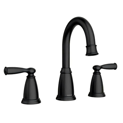 MOEN Banbury 84947BL Widespread Double-Handle High-Arc Bathroom Faucet with Drain Kit and Valve Included in Matte Black