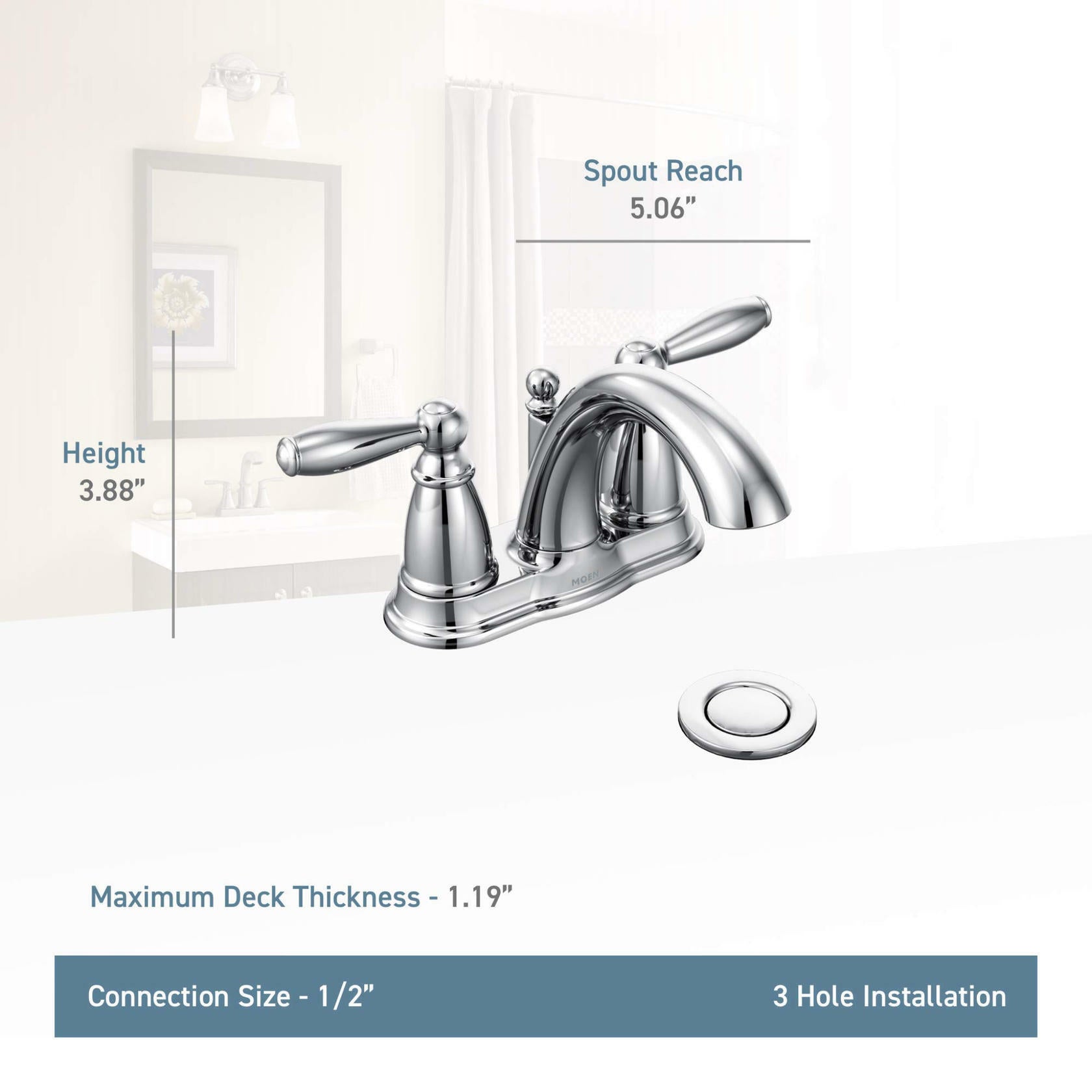 MOEN Brantford 6610BN Centerset 2-Handle Low-Arc Bathroom Faucet in Brushed Nickel with Metal Drain Assembly