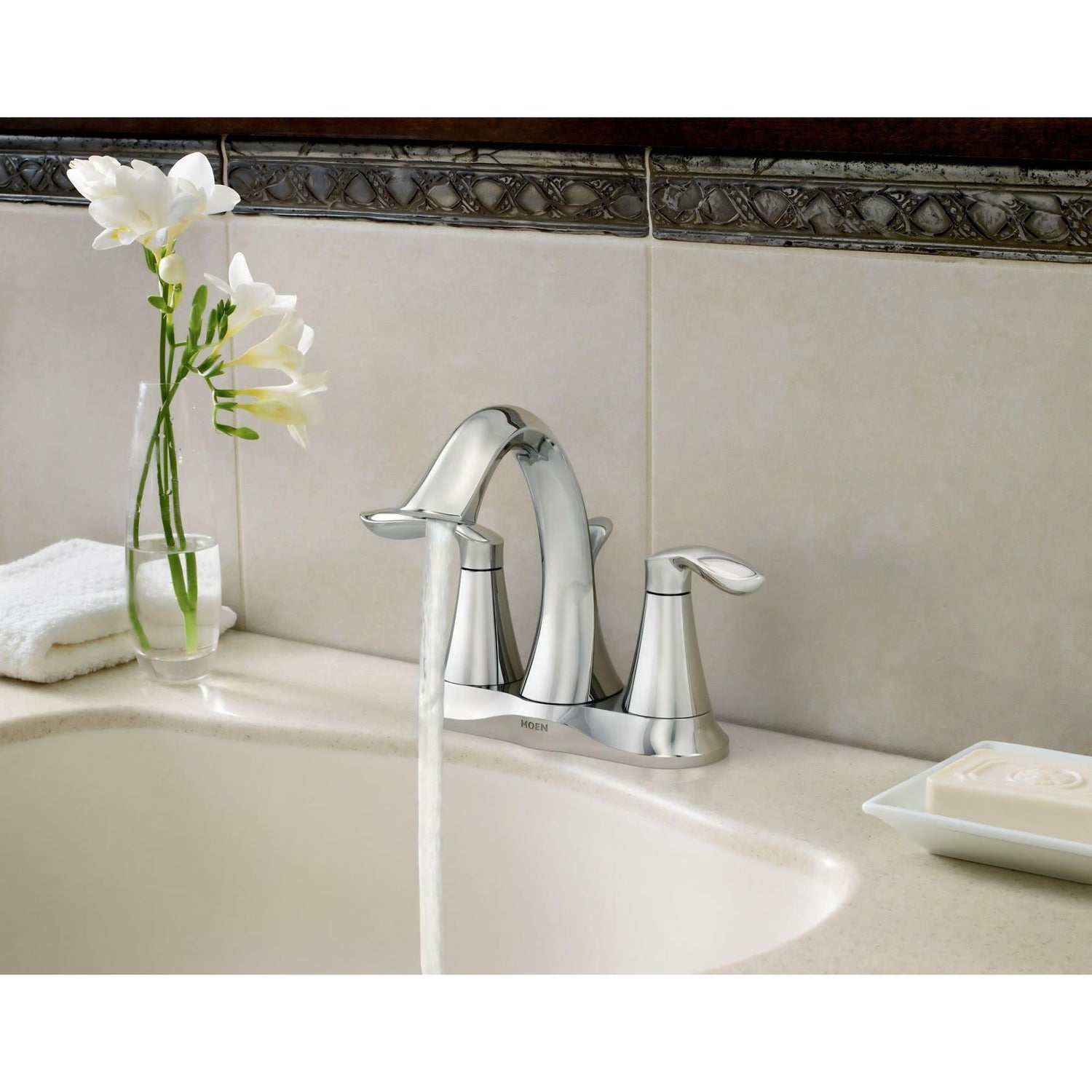 MOEN Eva 6410 Centerset 2-Handle High-Arc Bathroom Faucet in Chrome