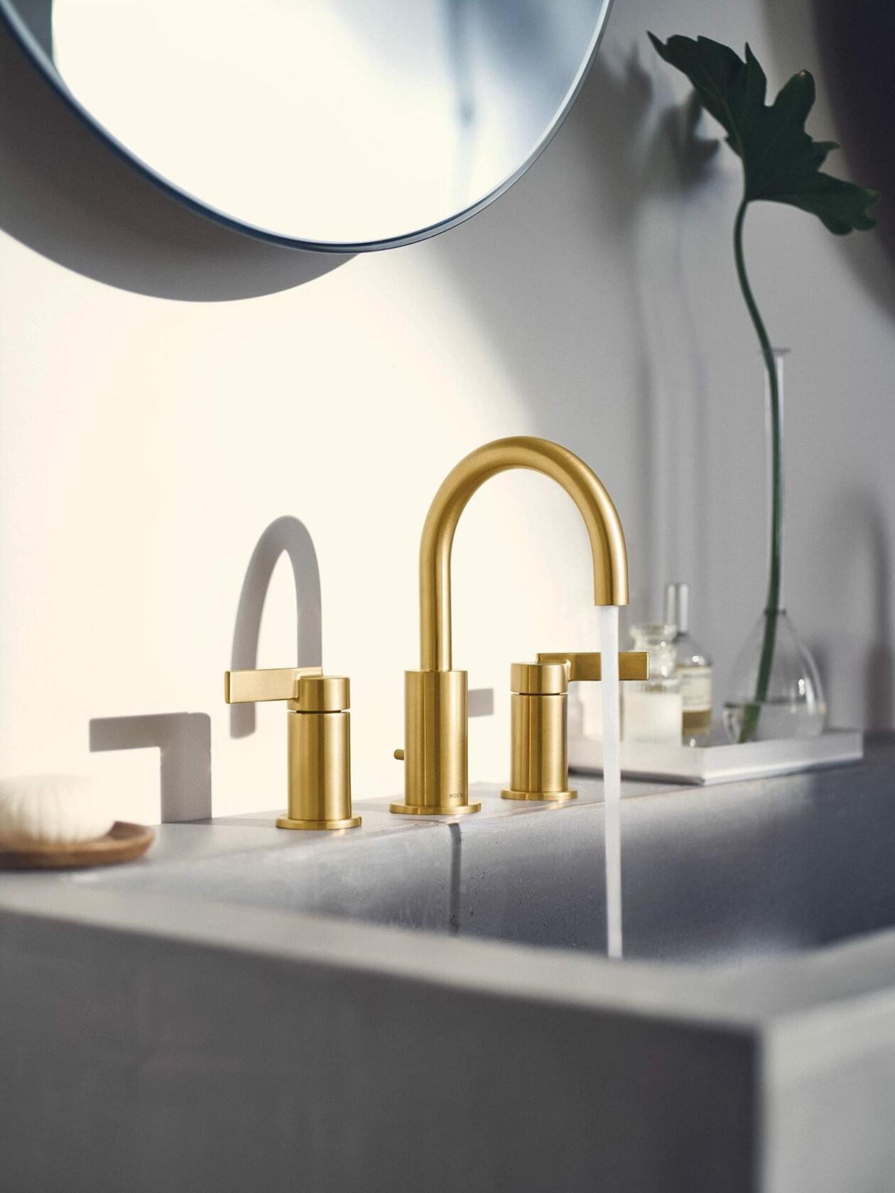 MOEN Cia T6222BG Widespread 2-Handle High-Arc Bathroom Faucet Trim Kit in Brushed Gold (Valve Sold Separately)