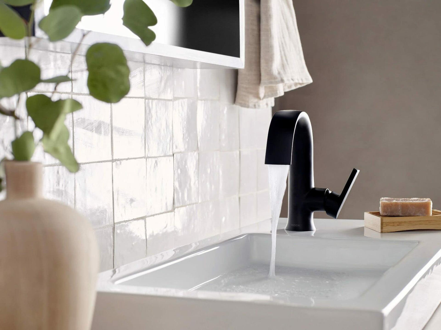 MOEN Doux S6910BL Single Hole Single-Handle Bathroom Faucet in Matte Black