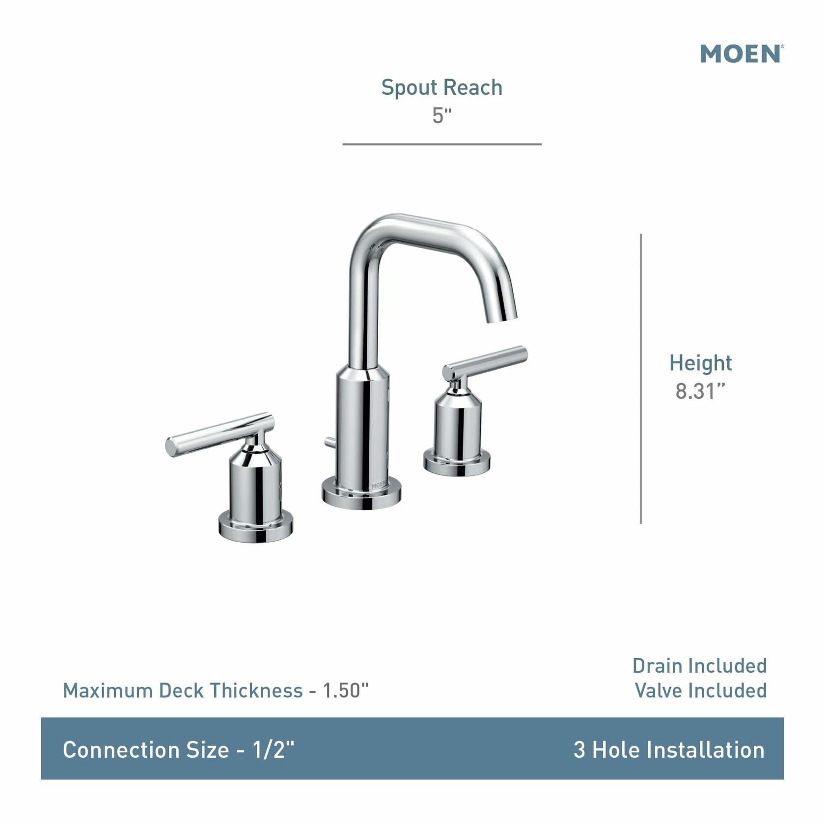 Moen Gibson TV6142 Two-Handle High Arc Widespread Bathroom Sink Faucet in Chrome  (Valve Included)