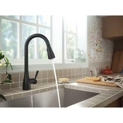 MOEN Doherty 87260BL Single Handle Pull-Down Sprayer Kitchen Faucet with Power Clean and Reflex in Matte Black