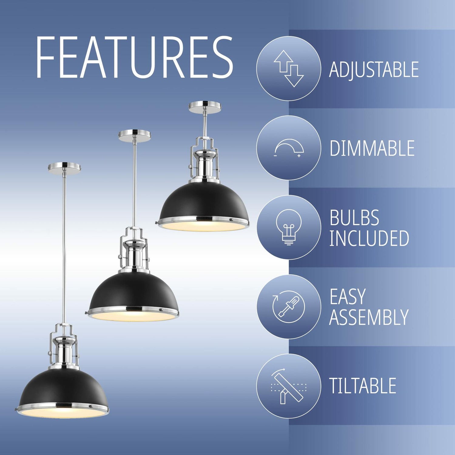 JONATHAN Y JYL9536B Homer 13" Adjustable Iron/Glass Vintage LED Kitchen Pendant for Living Room Bedroom, Classic Cottage, Black/Chrome