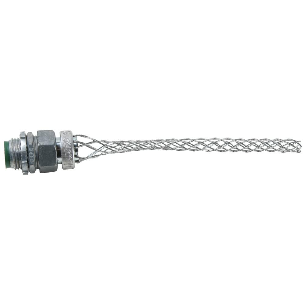 Legrand Pass &amp; Seymour BOX30 Flexcor Wire Mesh Grip, Wide Range, Straight Male, Dust Tight, 1/2" NPT, 0.300"-0.430" Cable Grip Range, Silver (1 Count)
