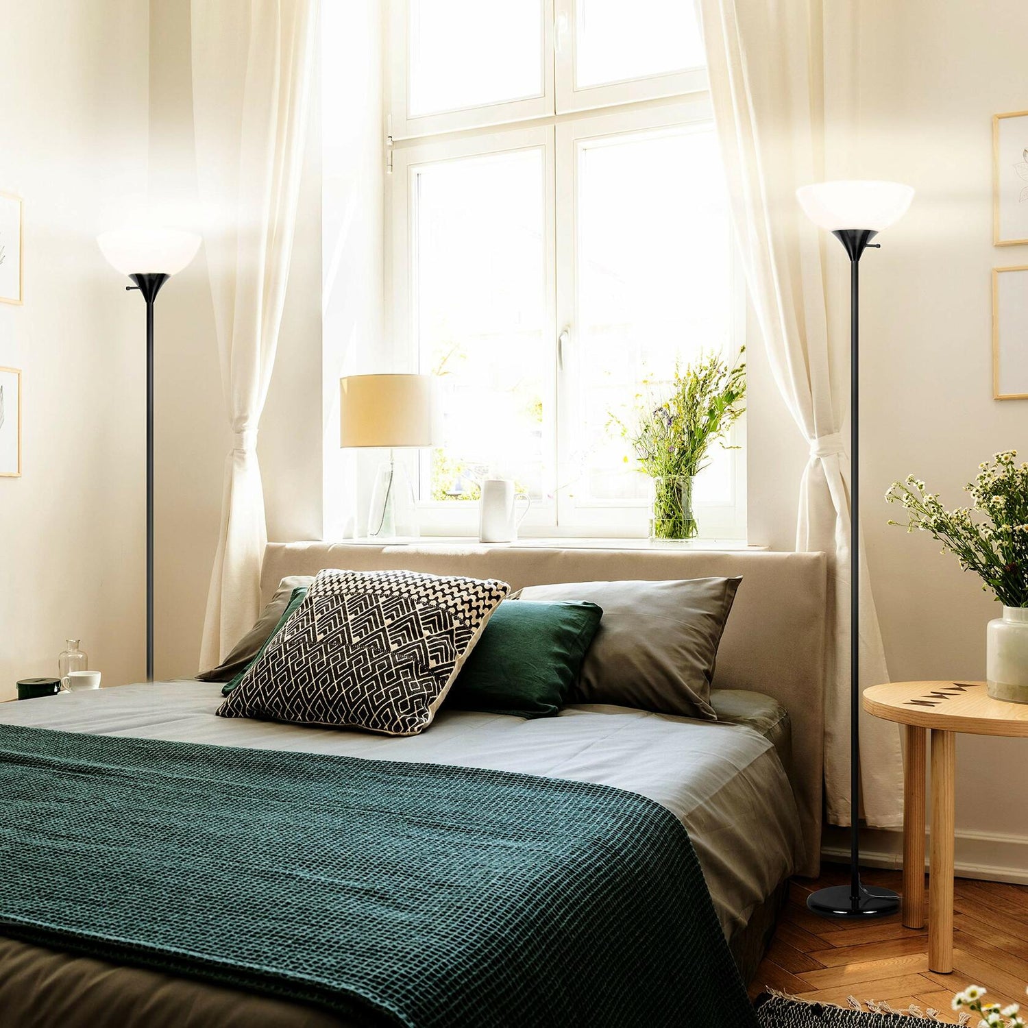 Brightech Sky Dome Dimmable LED Floor Lamp, Torchiere Floor Lamp for Living Rooms &amp; Offices – Tall Standing Lamp for Reading &amp; Hobbies – Jet Black - Like New