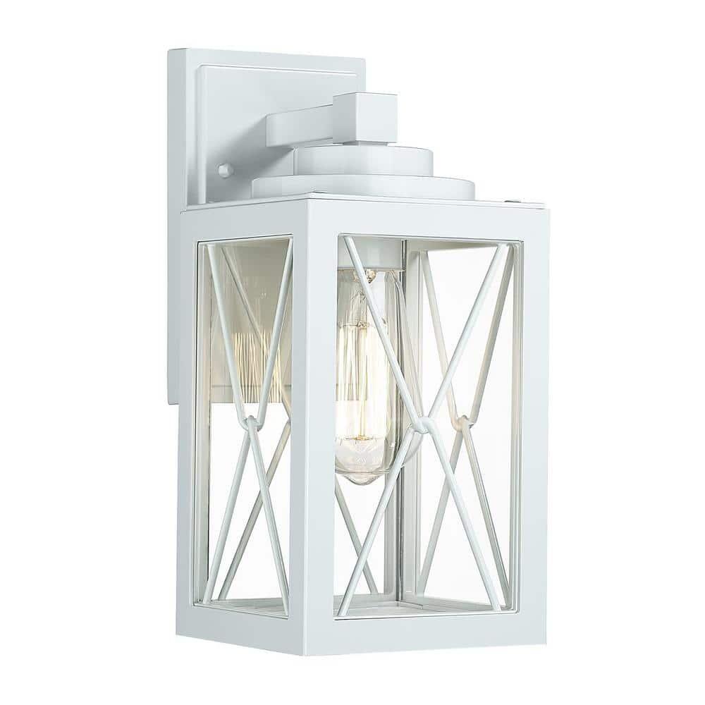 White Outdoor Hardwired Wall Lantern Scone with Clear Glass Shade No Bulbs Included - Like New