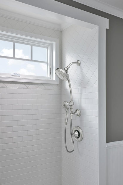 MOEN Attract 28586SRN with Magnetix 6-Spray Patterns 6.75 in. Wall Mount Dual Shower Heads with Slidebar in Spot Resist Brushed Nickel