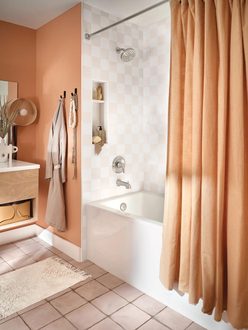 MOEN Korek 82466SRN Single-Handle 1- Spray 1.75 GPM Tub and Shower Faucet with Valve in Spot Resist Brushed Nickel (Valve Included)