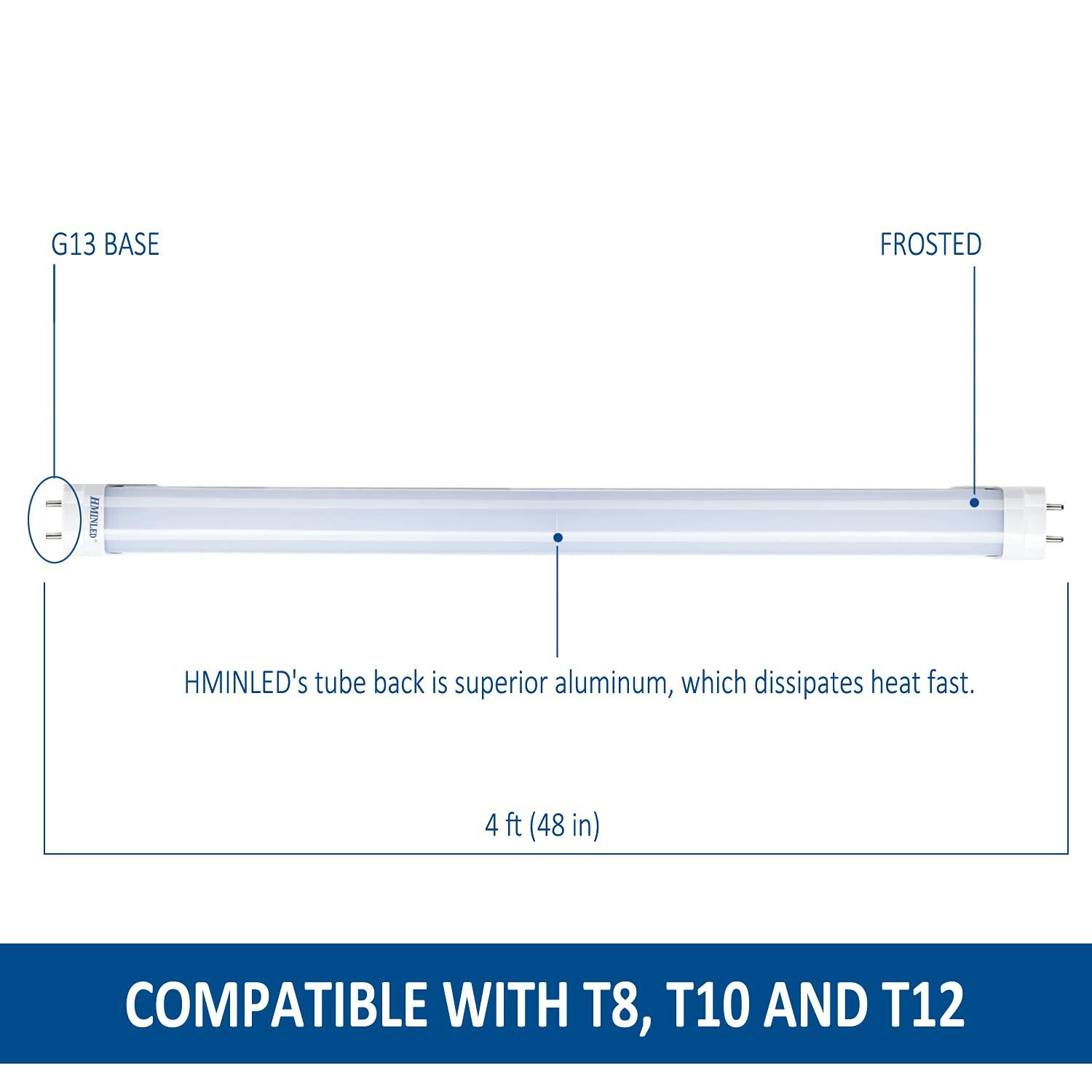 HMINLED T8 LED Tube, 3000K 4 ft Frosted Bulbs, 48’’ Ballast Bypass Dual-Ended Power Tubes, 22W T12 Warm White Fluorescent Replacement Lights, Type B Linear Bulb 2400 Lumens, 25 Pack - Like New