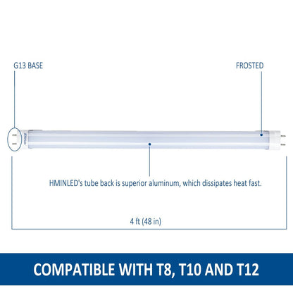 HMINLED T8 LED Tube, 3000K 4 ft Frosted Bulbs, 48’’ Ballast Bypass Dual-Ended Power Tubes, 22W T12 Warm White Fluorescent Replacement Lights, Type B Linear Bulb 2400 Lumens, 25 Pack - Like New