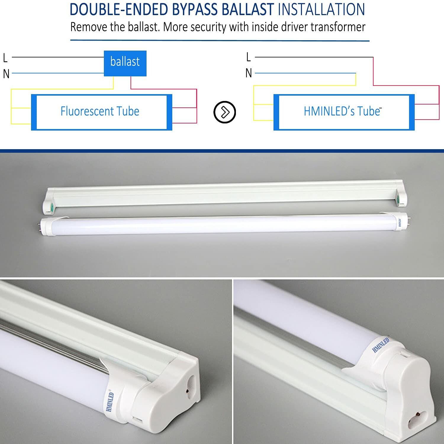 HMINLED T8 LED Tube, 3000K 4 ft Frosted Bulbs, 48’’ Ballast Bypass Dual-Ended Power Tubes, 22W T12 Warm White Fluorescent Replacement Lights, Type B Linear Bulb 2400 Lumens, 25 Pack - Like New