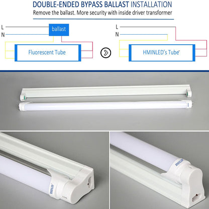 HMINLED T8 LED Tube, 3000K 4 ft Frosted Bulbs, 48’’ Ballast Bypass Dual-Ended Power Tubes, 22W T12 Warm White Fluorescent Replacement Lights, Type B Linear Bulb 2400 Lumens, 25 Pack - Like New
