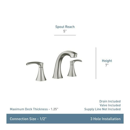 MOEM Graeden 84138SRN Two Handle Widespread Bathroom Sink Faucet in Spot Resist Brushed Nickel