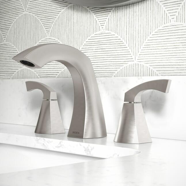 MOEN Lindor 84504SRN Widespread 2-handle High-arc Bathroom Sink Faucet with Drain in Spot Resist Brushed Nickel