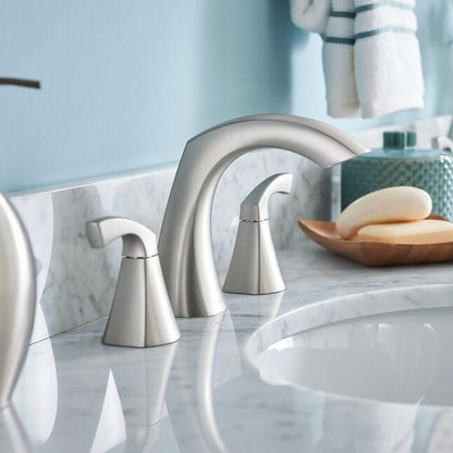 MOEN Lindor 84504SRN Widespread 2-handle High-arc Bathroom Sink Faucet with Drain in Spot Resist Brushed Nickel