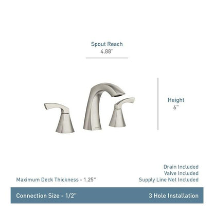 MOEN Lindor 84504SRN Widespread 2-handle High-arc Bathroom Sink Faucet with Drain in Spot Resist Brushed Nickel