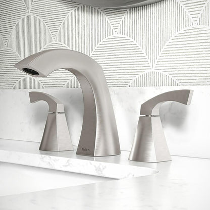 MOEN Lindor 84504SRN Widespread 2-handle High-arc Bathroom Sink Faucet with Drain in Spot Resist Brushed Nickel