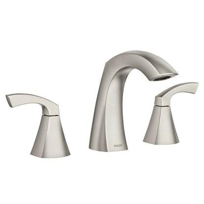 MOEN Lindor 84504SRN Widespread 2-handle High-arc Bathroom Sink Faucet with Drain in Spot Resist Brushed Nickel