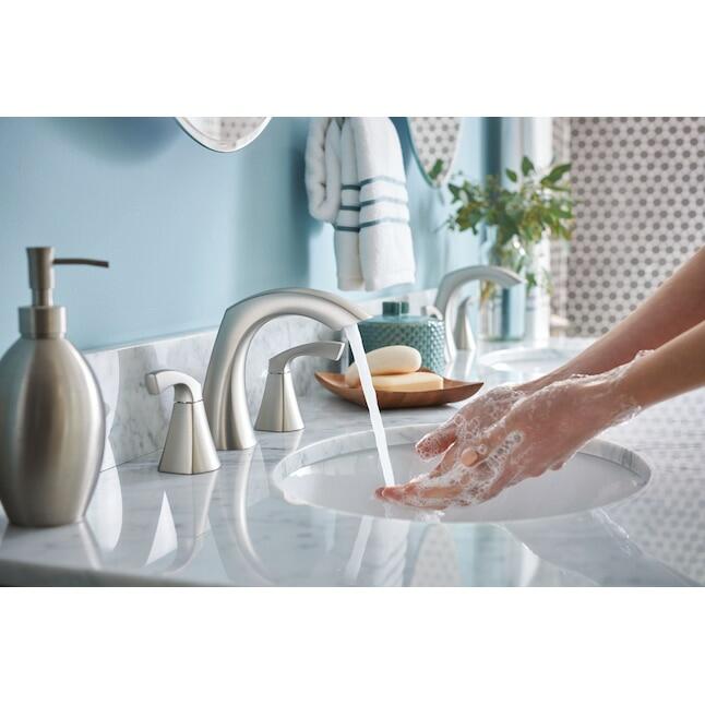 MOEN Lindor 84504SRN Widespread 2-handle High-arc Bathroom Sink Faucet with Drain in Spot Resist Brushed Nickel