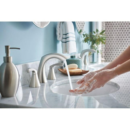 MOEN Lindor 84504SRN Widespread 2-handle High-arc Bathroom Sink Faucet with Drain in Spot Resist Brushed Nickel