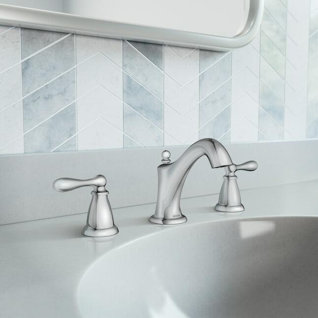MOEN Caldwell WS84440 Widespread 2-handle Mid-arc  Bathroom Sink Faucet with Drain in Chrome