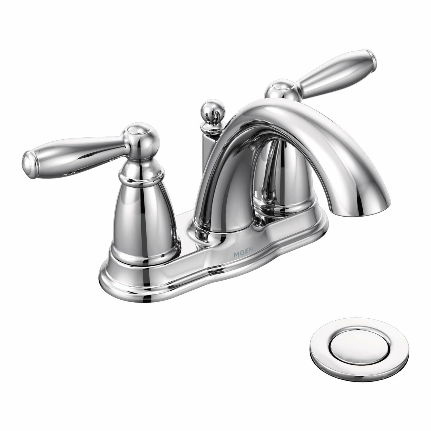 MOEN Brantford 6610 Centerset 2-Handle Low-Arc Bathroom Faucet in Chrome with Metal Drain Assembly