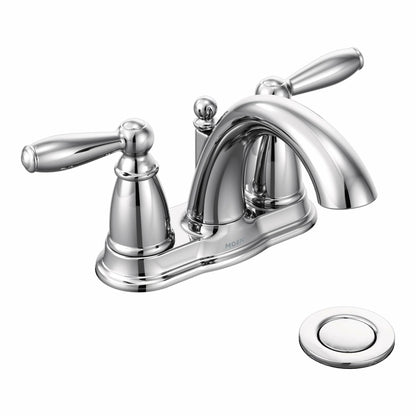MOEN Brantford 6610 Centerset 2-Handle Low-Arc Bathroom Faucet in Chrome with Metal Drain Assembly