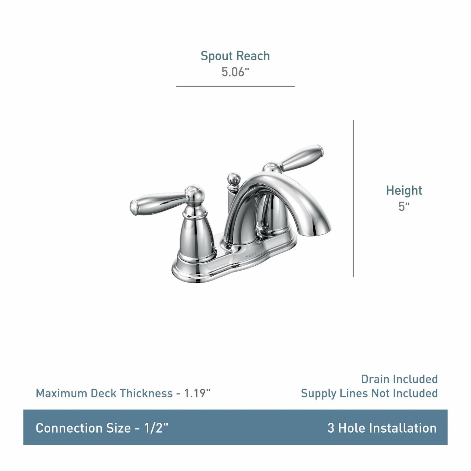 MOEN Brantford 6610 Centerset 2-Handle Low-Arc Bathroom Faucet in Chrome with Metal Drain Assembly