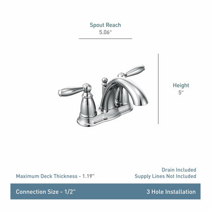 MOEN Brantford 6610 Centerset 2-Handle Low-Arc Bathroom Faucet in Chrome with Metal Drain Assembly