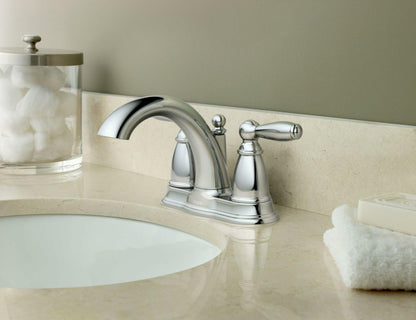 MOEN Brantford 6610 Centerset 2-Handle Low-Arc Bathroom Faucet in Chrome with Metal Drain Assembly