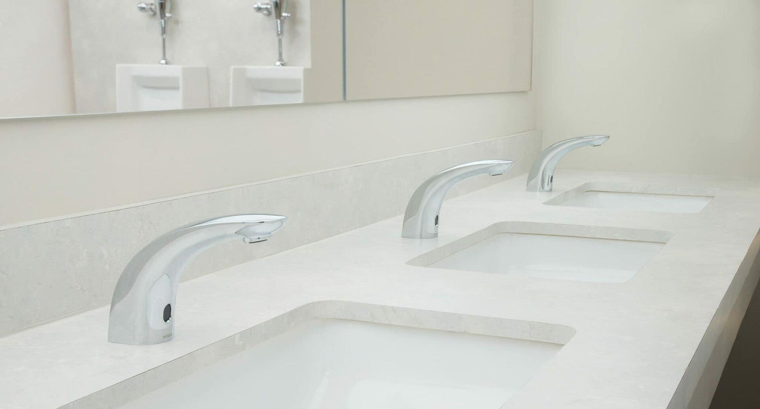 MOEN M-Power CA8301 Commercial Touchless 4-Inch Centerset Hands-Free Battery Powered Sensor-Operated Bathroom Faucet in Chrome