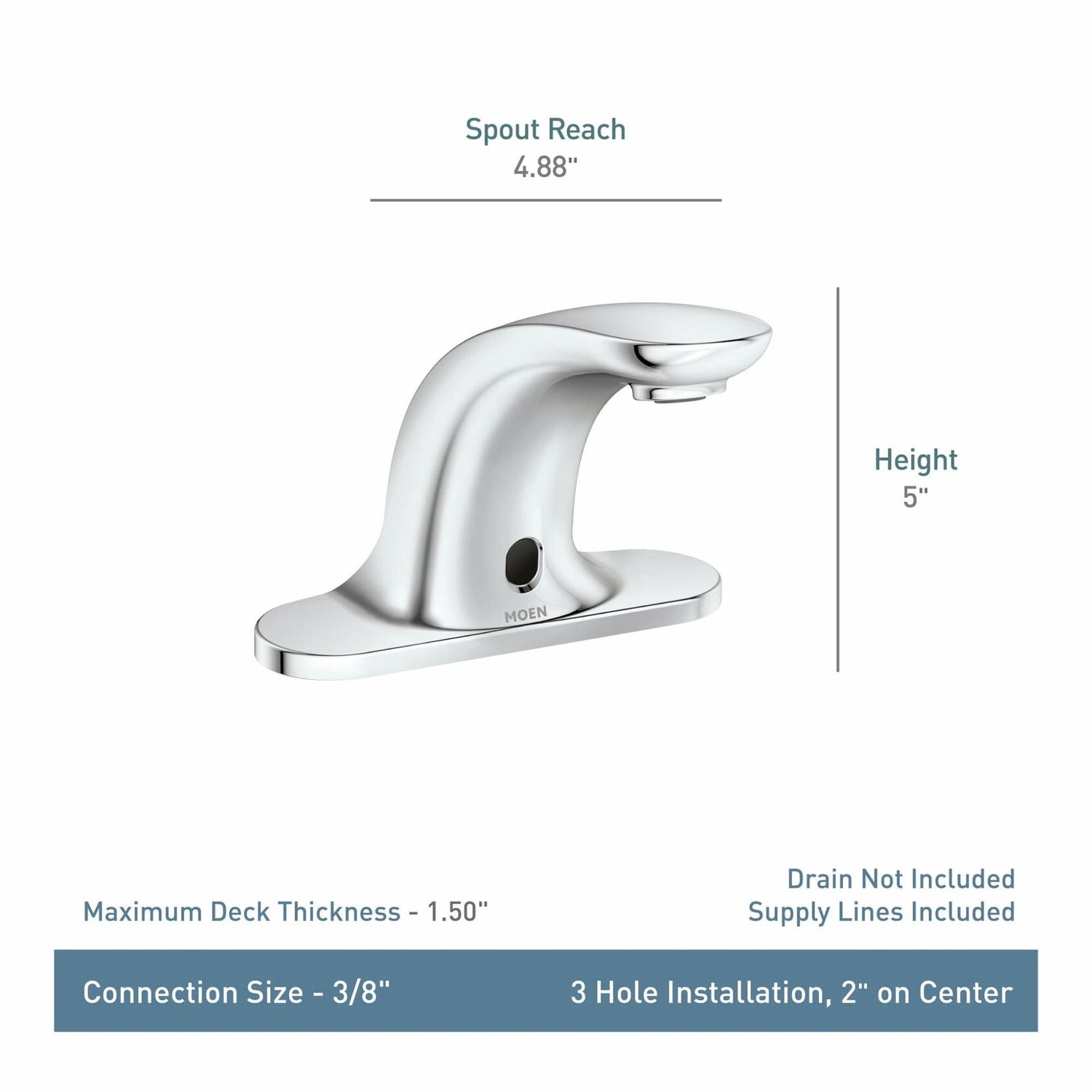 MOEN M-Power CA8301 Commercial Touchless 4-Inch Centerset Hands-Free Battery Powered Sensor-Operated Bathroom Faucet in Chrome