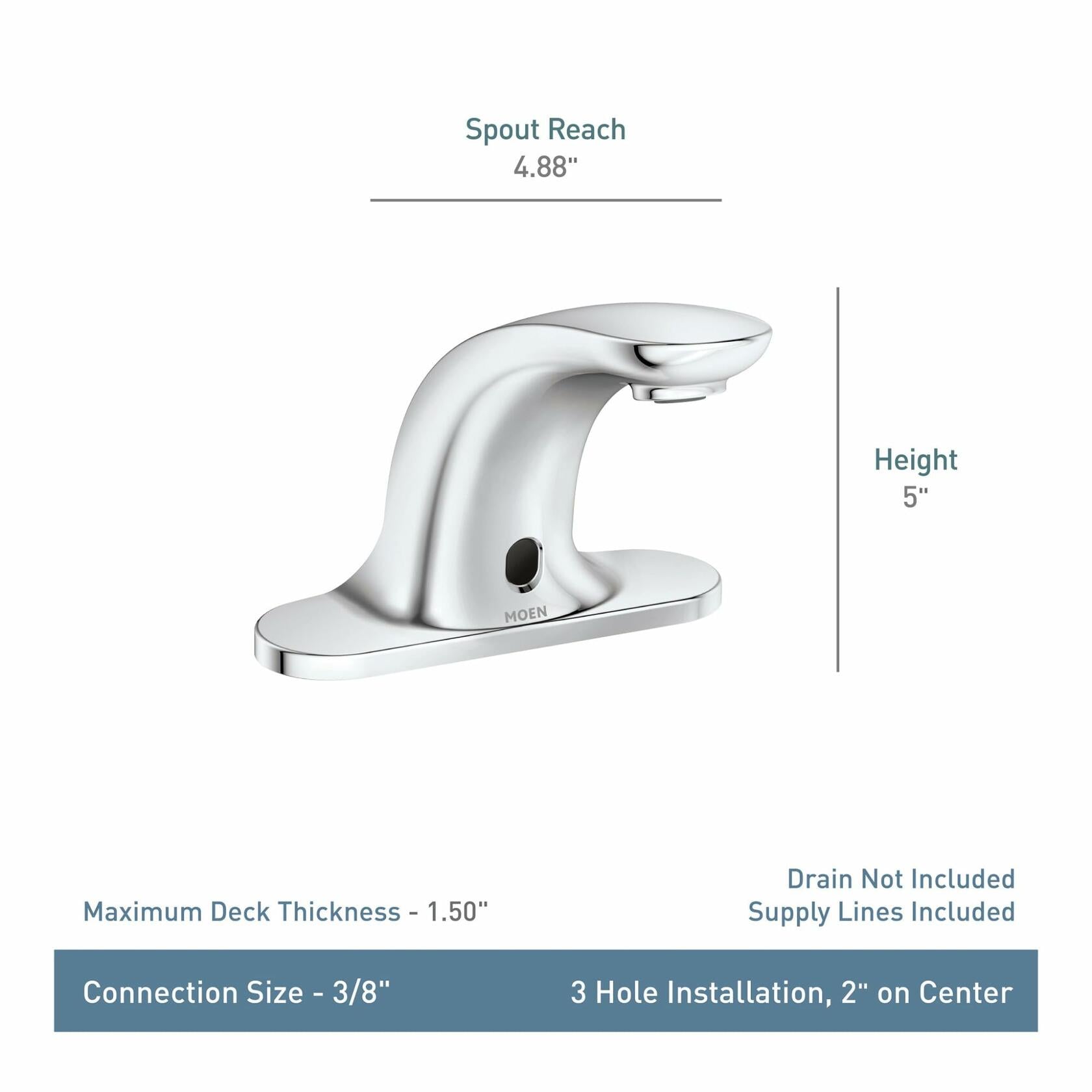 MOEN M-Power CA8301 Commercial Touchless 4-Inch Centerset Hands-Free Battery Powered Sensor-Operated Bathroom Faucet in Chrome