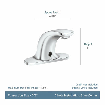 MOEN M-Power CA8301 Commercial Touchless 4-Inch Centerset Hands-Free Battery Powered Sensor-Operated Bathroom Faucet in Chrome