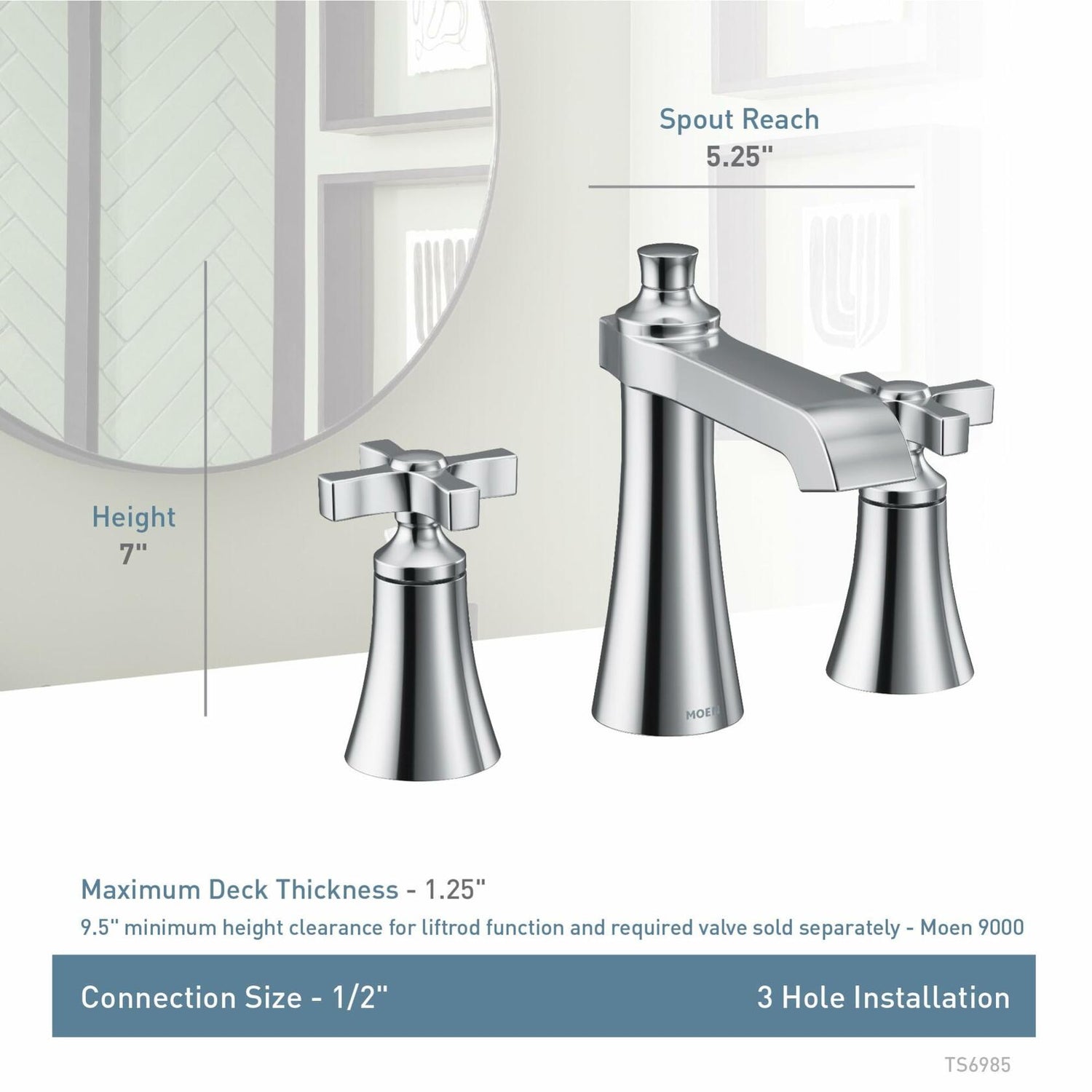 MOEN Flara TS6985NL Two-Handle Widespread Cross Handle Bathroom Faucet in Polished Nickel (Valve Required)
