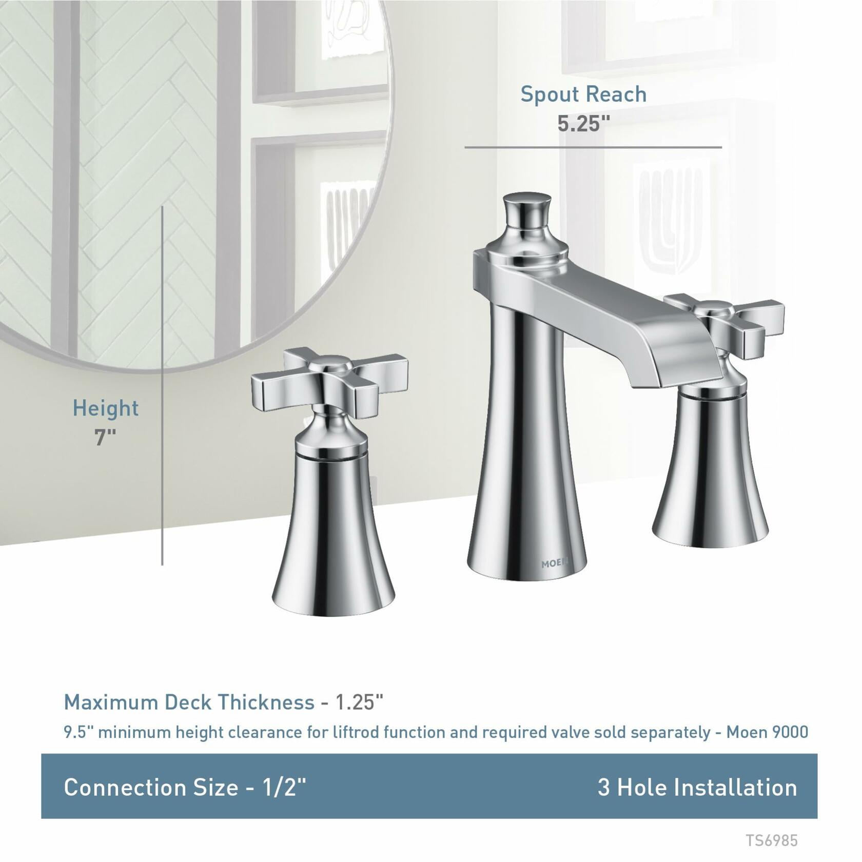 MOEN Flara TS6985NL Two-Handle Widespread Cross Handle Bathroom Faucet in Polished Nickel (Valve Required)