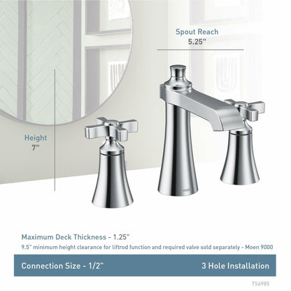 MOEN Flara TS6985NL Two-Handle Widespread Cross Handle Bathroom Faucet in Polished Nickel (Valve Required)
