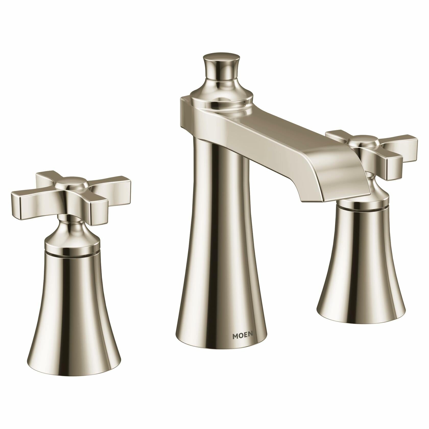 MOEN Flara TS6985NL Two-Handle Widespread Cross Handle Bathroom Faucet in Polished Nickel (Valve Required)