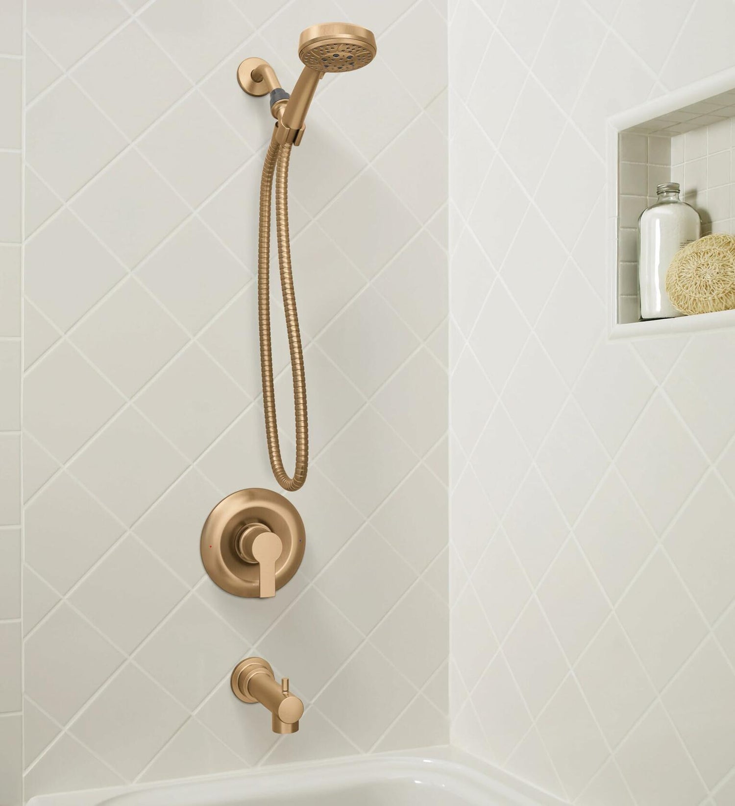 MOEN Meena 82618BZG Single Handle 4-Spray Tub and Shower Faucet 1.75 GPM in Bronzed Gold (Valve Included)