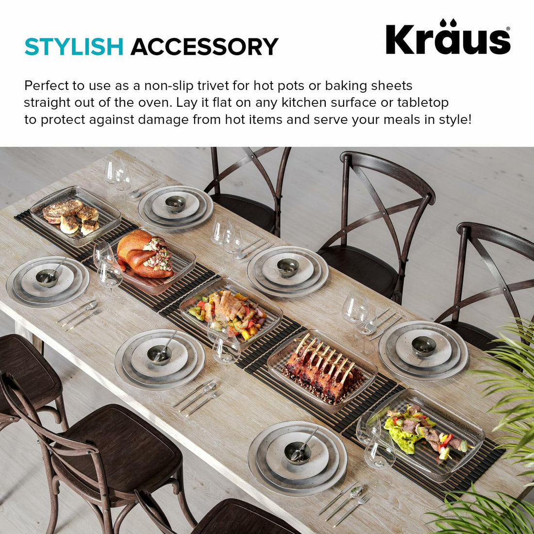 Kraus Multipurpose Workstation Sink Roll-Up Dish Drying Rack, Colander and Trivet in Black, KRM-11BL