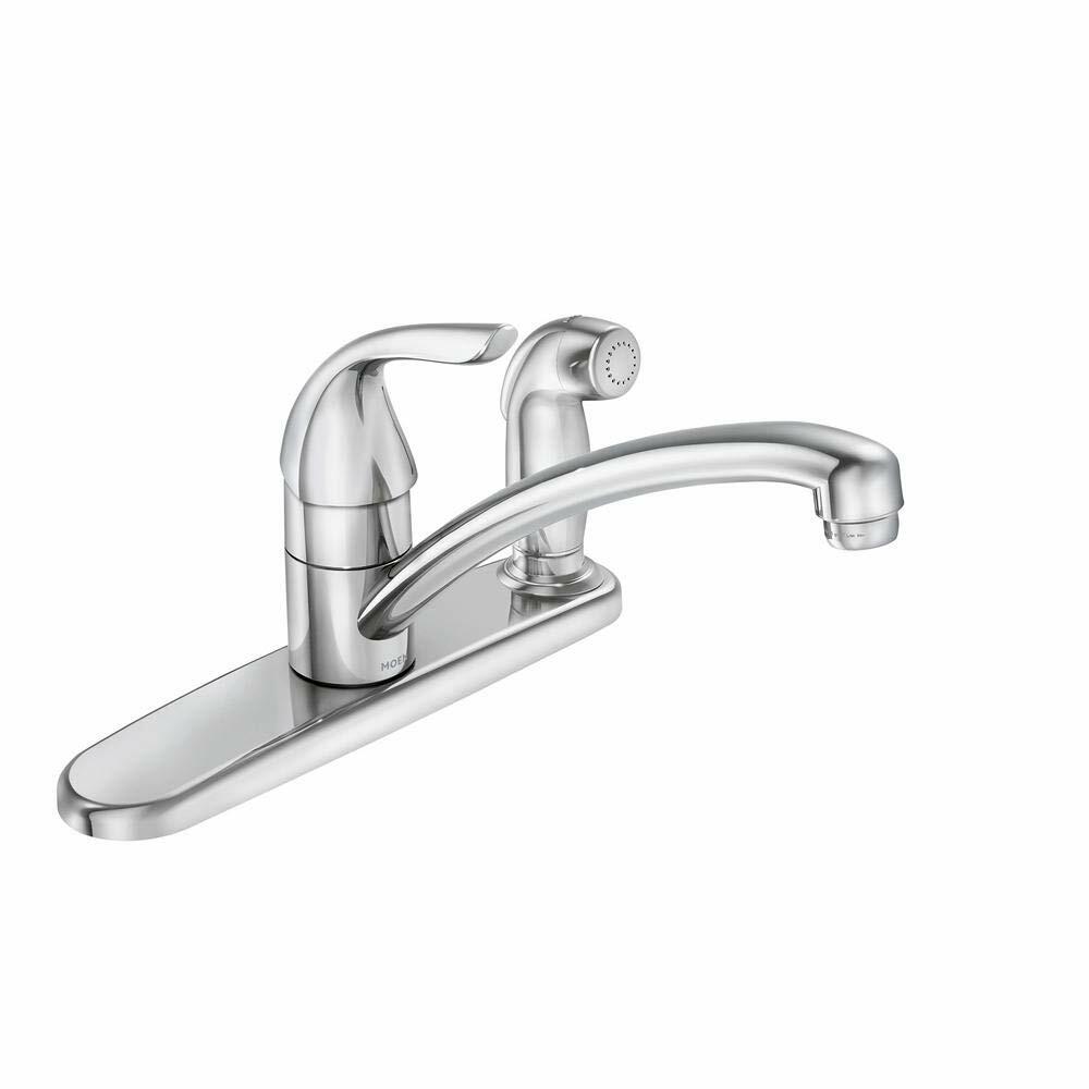 MOEN Adler 87203 Single-Handle Low Arc Kitchen Faucet with in Deck Side Sprayer in Chrome