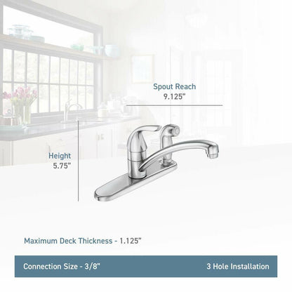 MOEN Adler 87203 Single-Handle Low Arc Kitchen Faucet with in Deck Side Sprayer in Chrome